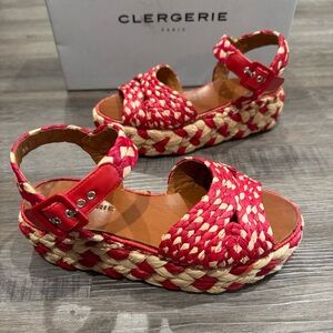 Clergerie Artemis Woven Raffia Red Tan Platform Sandals